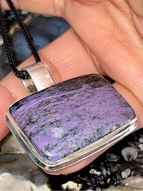 Slanting Purple Lilac Stone Charoite Pendant 1 1/2”